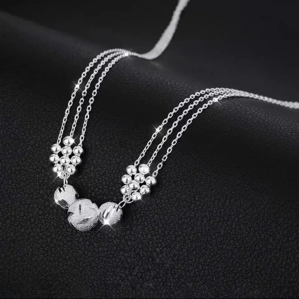 

hot sale 45cm 925 Sterling silver Charms necklace beads jewelry fashion cute chain for women lady wedding gift