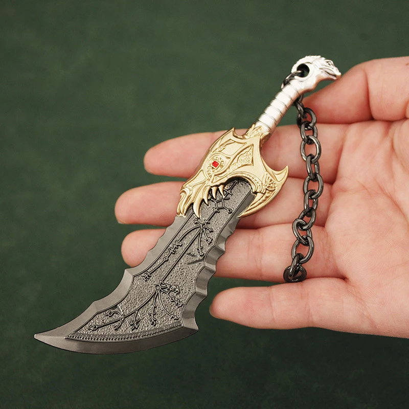 13cm Blades of Chaos Kratos Sword Keychain Game Peripheral God of War Weapon Metal Real Steel Katana Sword Model Gifts for Boys 2 4 blades