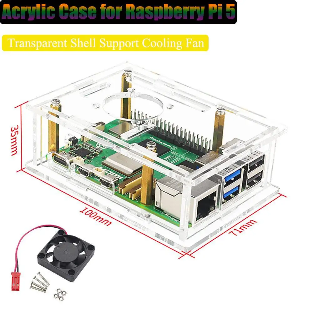 

Акриловый зеркальный корпус для Raspberry Pi 5, прозрачный корпус с охлаждающим вентилятором, алюминиевые радиаторы для Raspberry Pi 5