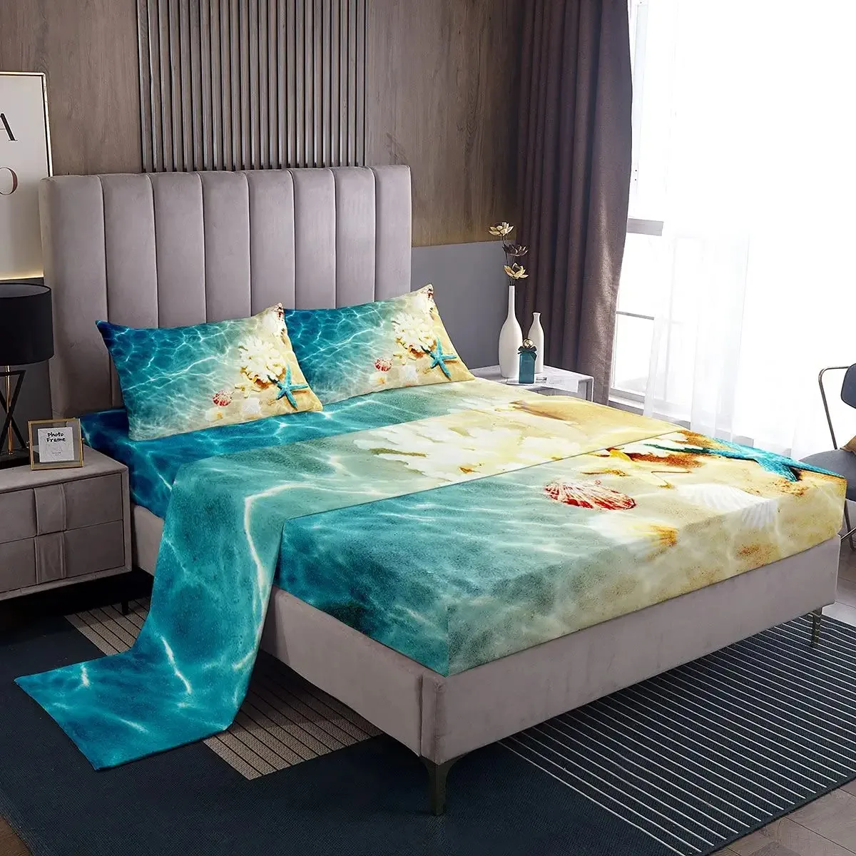 OceanBedSheetsSetBeachFittedSheetsCoastalNatureThemeSheet