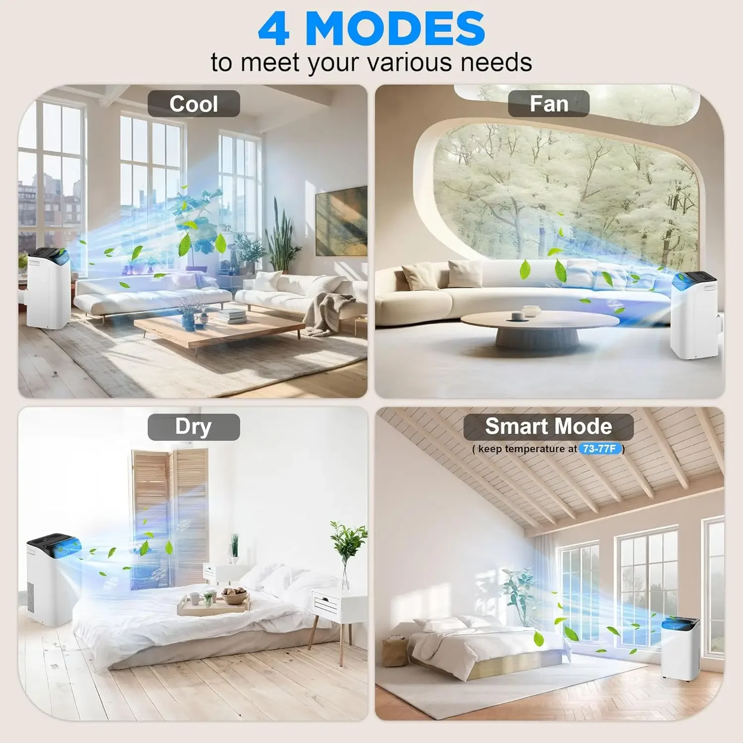 Air Conditioners with Remote Control, 3-in-1 Free Standing Cooling AC Unit with Fan & Dehumidifier, Cools Roo 3