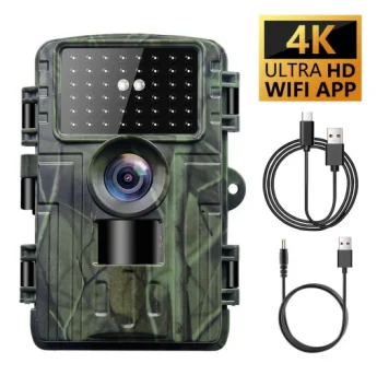야간 투시경 포함 트레일 카메라, 4K WIFI 게임 사냥 카메라, IP66 방수, 120 ° 와이드 렌즈, 0.2S 트리거 모션 활성화, PR5000
