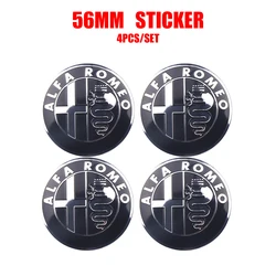 Sleek 4pc Set of 56mm Car Wheel Center Hub Cap Stickers - Auto Decoration Accessories - Alfa Romeo (Black)