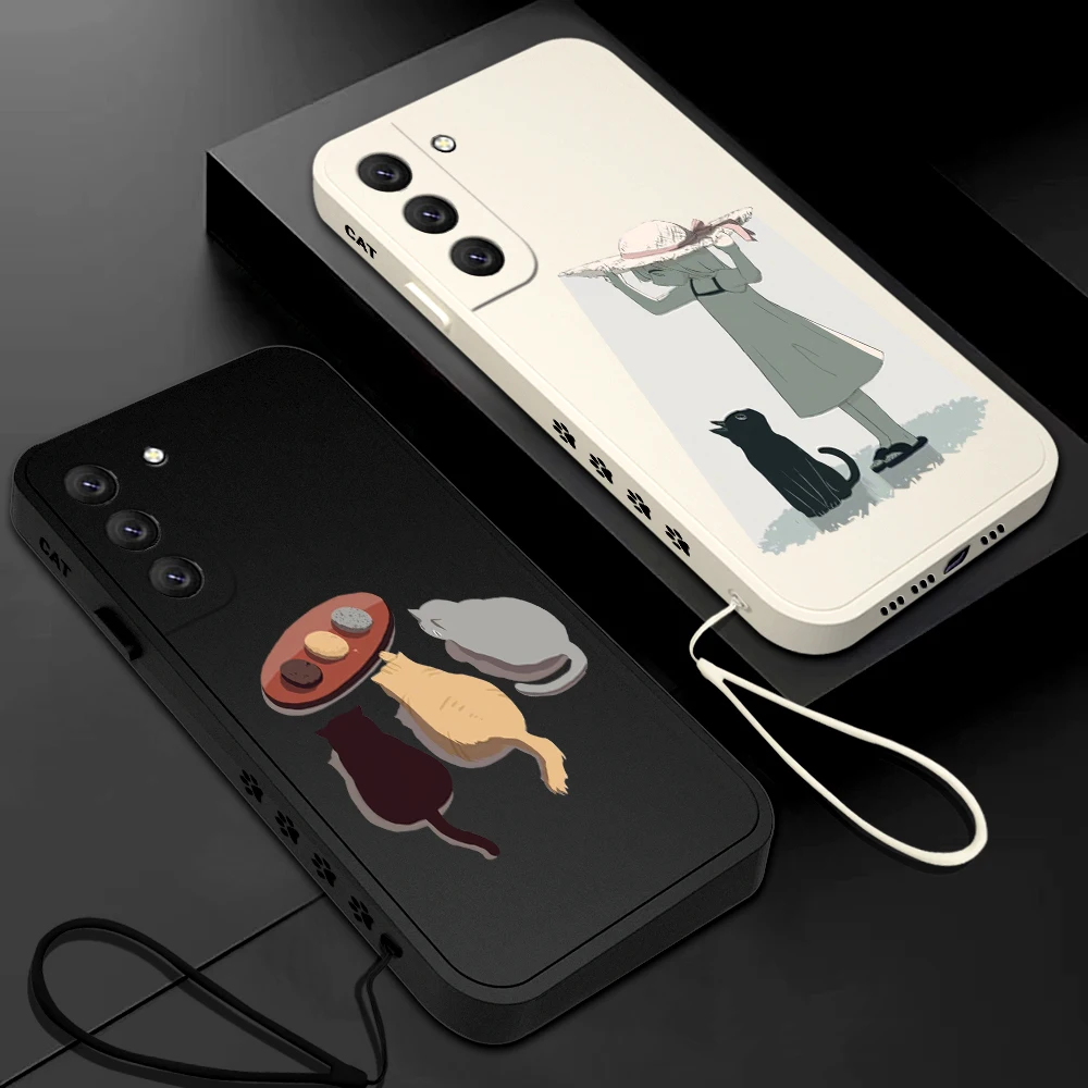 

Funny Cartoon Cat Phone Case For Samsung Galaxy S23 S22 S21 S20 Ultra FE S10 4G S9 S10E Note 20 10 9 Plus With Lanyard Cover