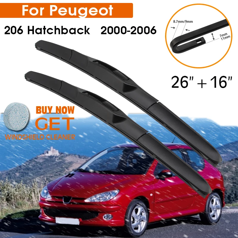 

Car Wiper Blade For Peugeot 206 Hatchback 2000-2006 Windshield Rubber Silicon Refill Front Window Wiper 26"+16" Auto Accessories