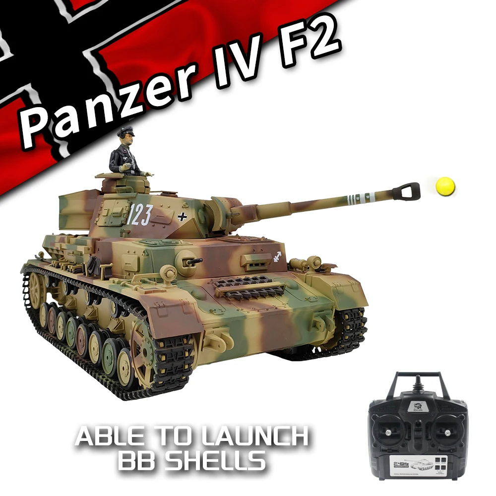 COOLBANK 커스텀 RC 탱크 사격 BB 스모크, 독일 PanzerIV F2 탱크 모델, 3859-1 2.4Ghz 리모컨 탱크, DIY 장난감, 1/16 체중계