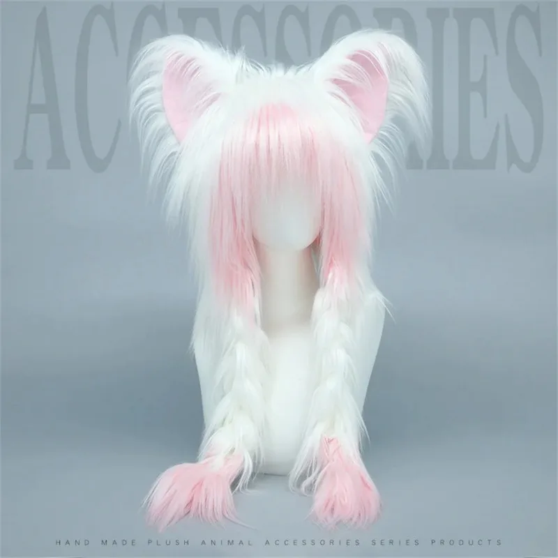3 Colors Fursuit Plush Animal Cosplay Cat Hat Furry Wig Anime Props Doll COS Kig Cute Ear Kigurumi Costume Party Earmuffs