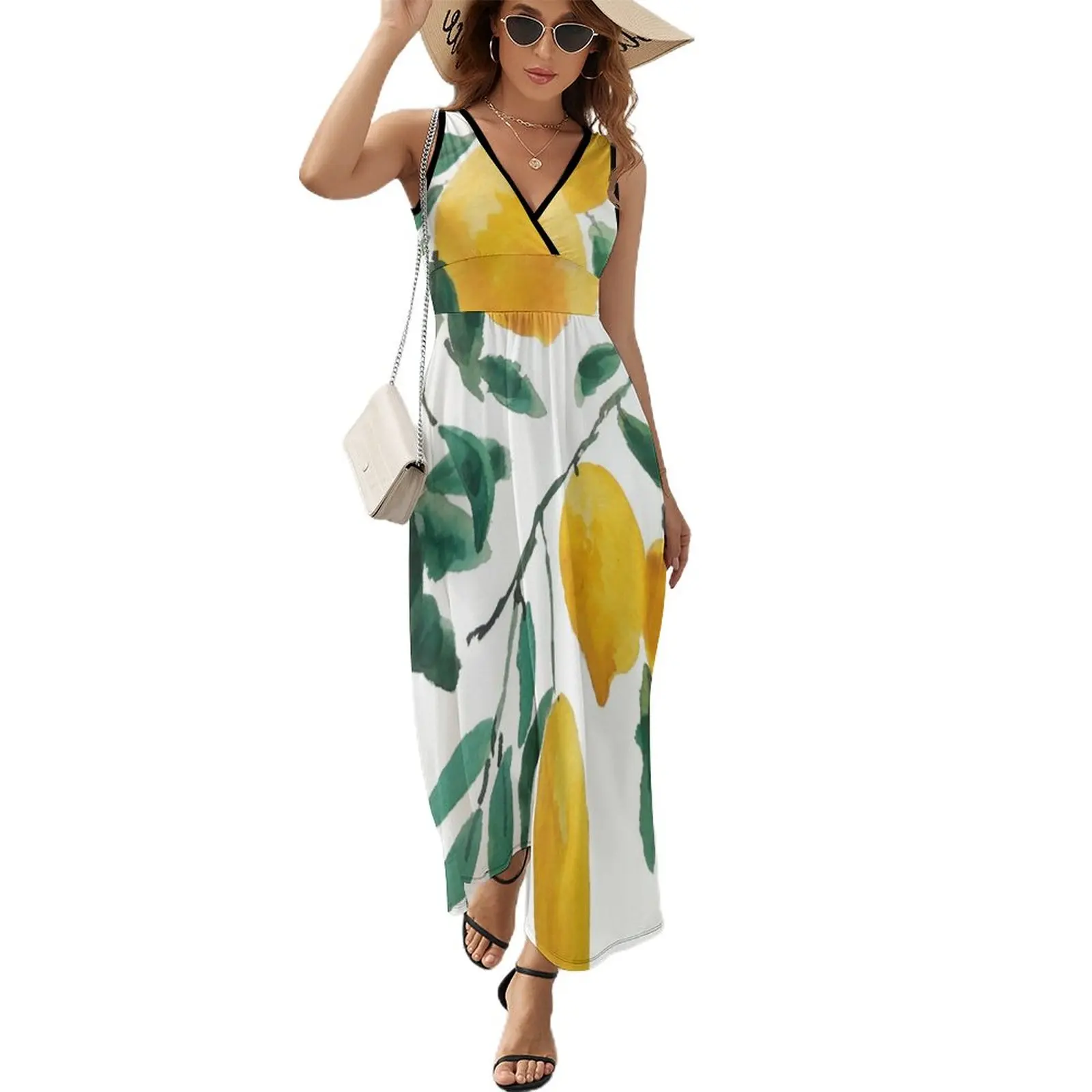 

yellow lemon watercolor Sleeveless Dress women's summer clothing 2023 luxury evening dresses 2023 Evening dresses