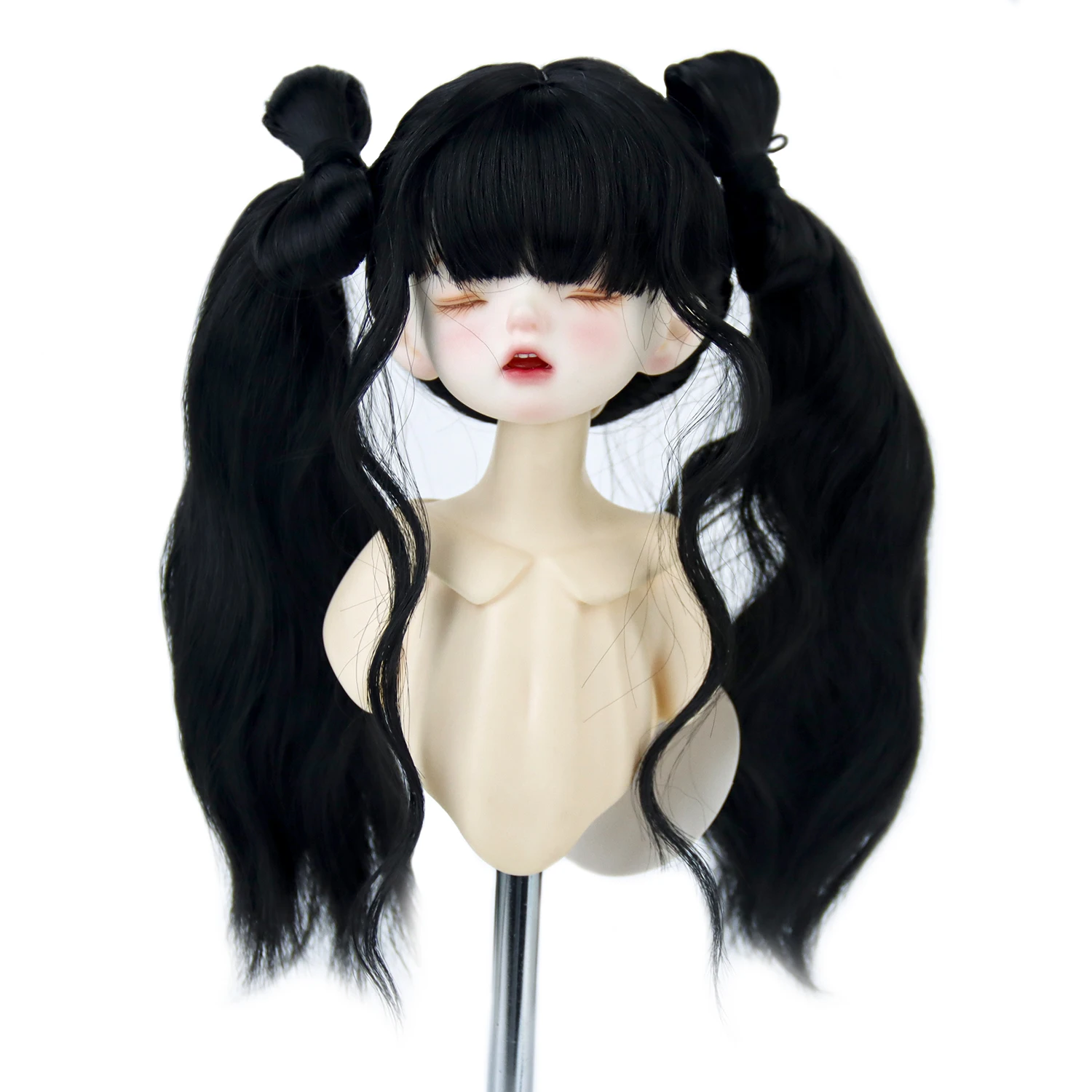 1/6 BJD Wigs Pigtails Black Braid With Bangs Wavy 6-7'' MSD Doll Accessories Heat Resistant Fiber Tress Doll Hair DIY Gifts