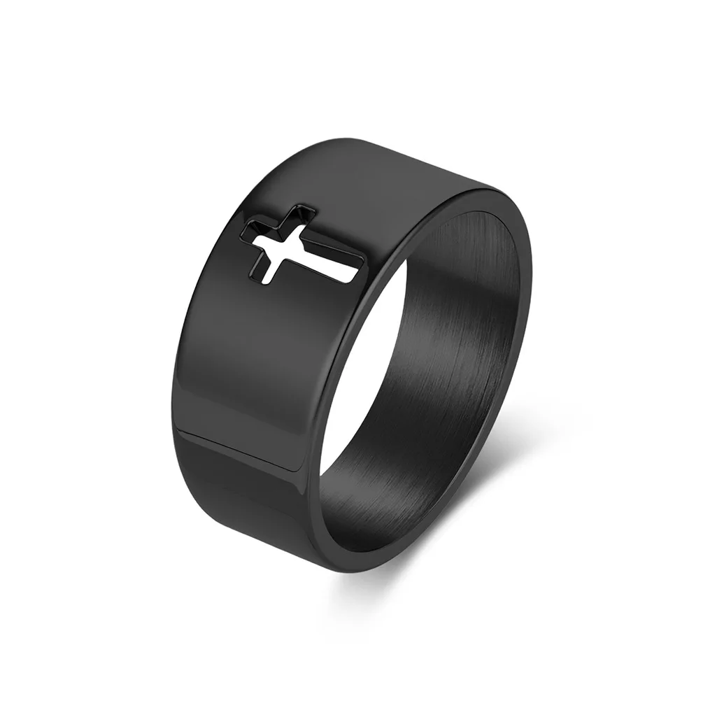 Unisex minimalist polished hollow cross ring for men and women, niche high-end titanium steel jewellery 5