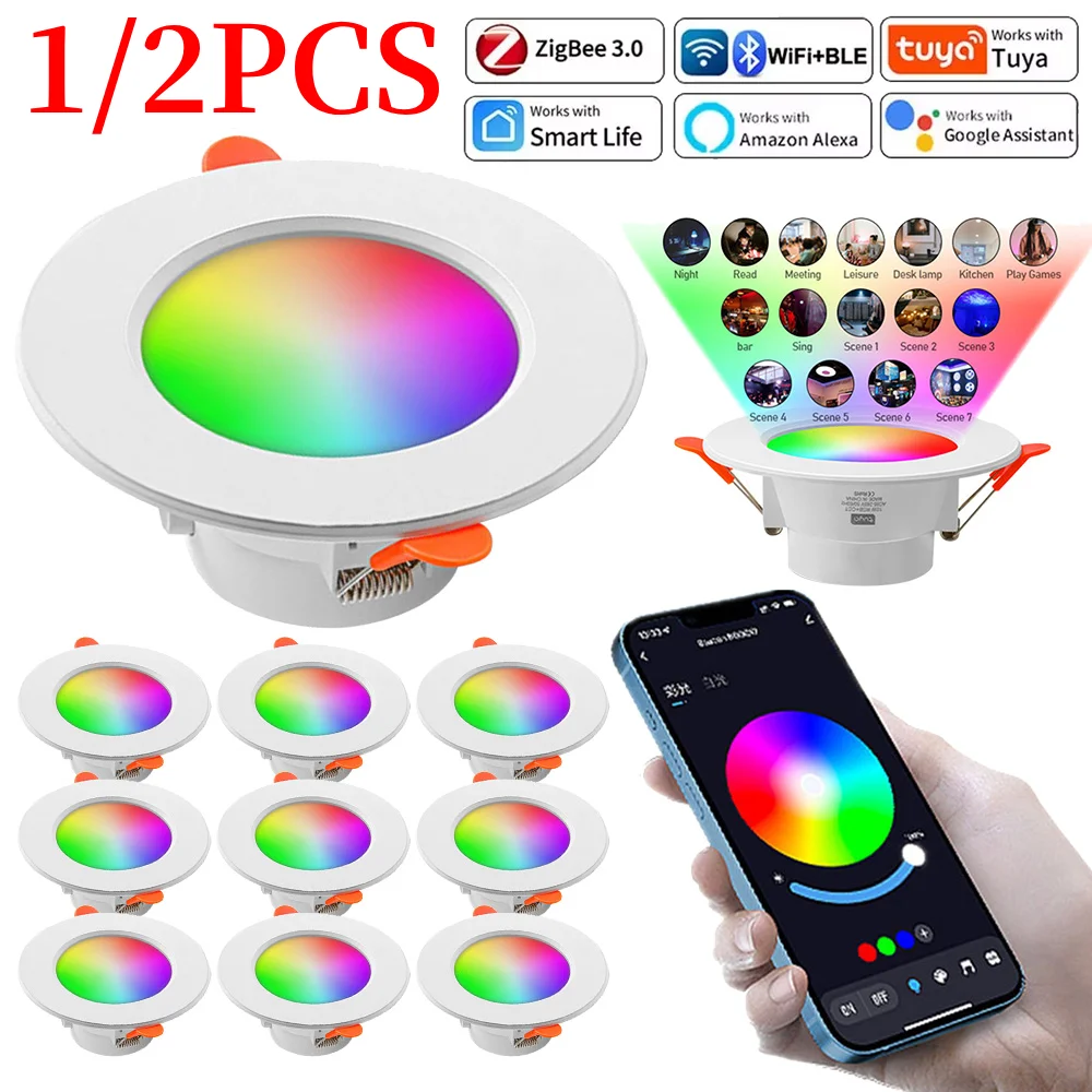 1/2PCS 10/15W Tuya-LED Downlight Bluetooth LED Smart Ceiling Light Motion Sensor Dimmable RGB Lamp APP Remote Control Smart Life