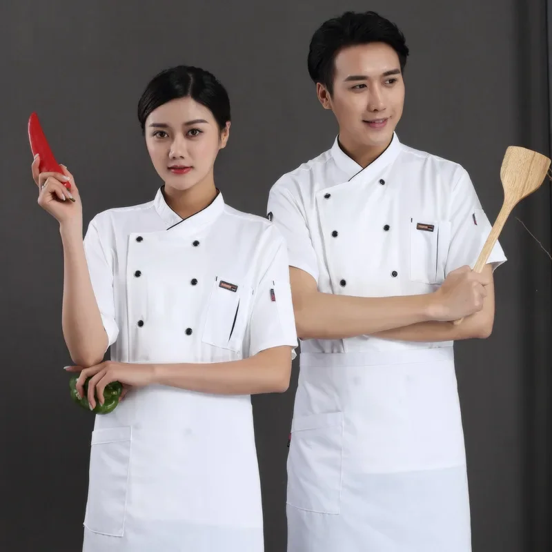 

Chef Jacket Uniforms Short Sleeve Hotel Cook Clothes Food Services Frock Coats Work Wear Catering Restaurant Kitchen Tools