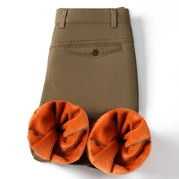 Men's Winter Fleece Trousers Cotton Business Casual Pants Thick Warm Formal Dress Pants Khaki Black Loose Straight Suit Pants