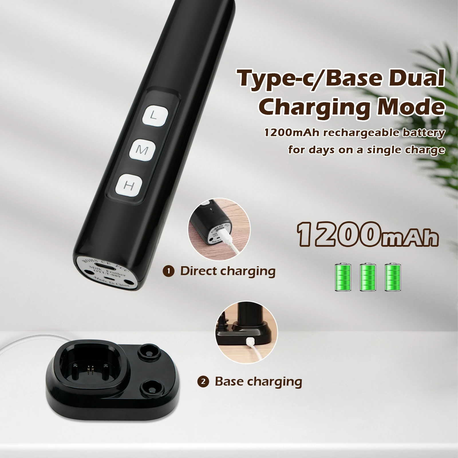 3-in-1 electric milk frother, 3-speeds power adjustablehandheld portable electric mixer, placed base Type-C charging