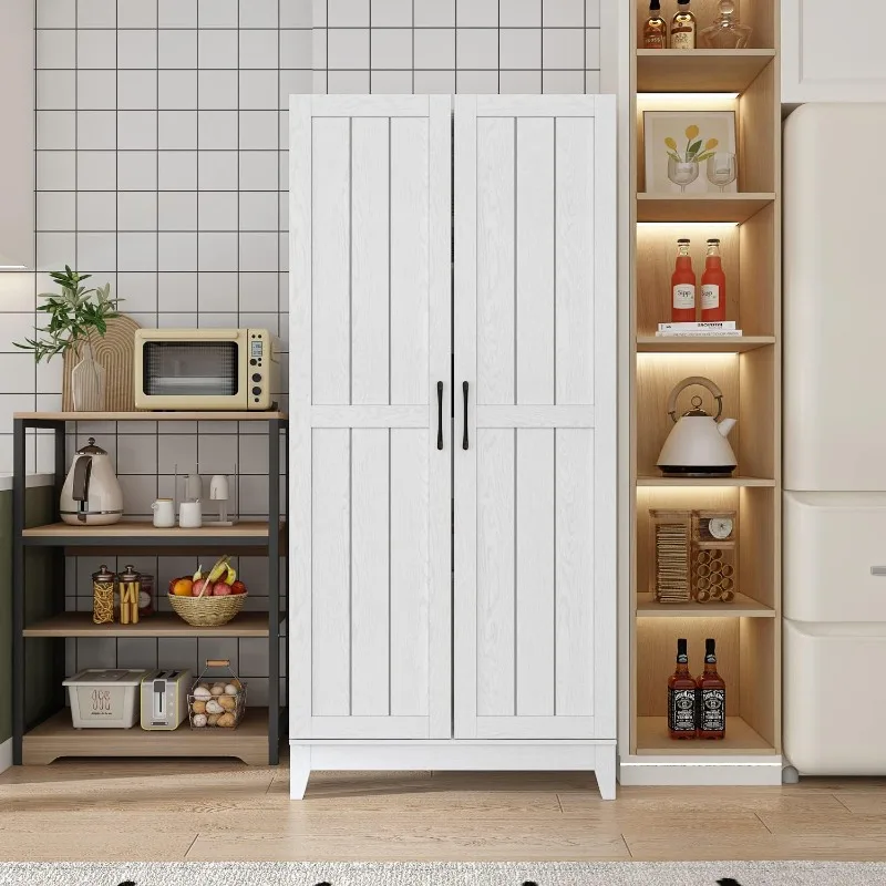Large Kitchen Pantry Storage Cabinet, Double Door Kitchen Storage Cupboard, Freestanding Utility Storage Cabinet with Drawers 4 Large Kitchen Pantry Storage Cabinet, Double Door Kitchen Storage Cupboard, Freestanding Utility Storage Cabinet with Drawers 4