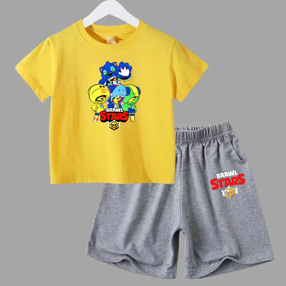 thumbnail image 1 of Conjunto de 2 piezas de camiseta de manga corta y pantalones cortos con estampado de anime de verano para niños y niñas, ropa informal de cuello redondo, 1 of 4