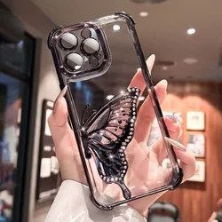 Luxury Butterfly Glitter Stand Plating Phone Case Cover - Galaxy S23 Ultra (Black)