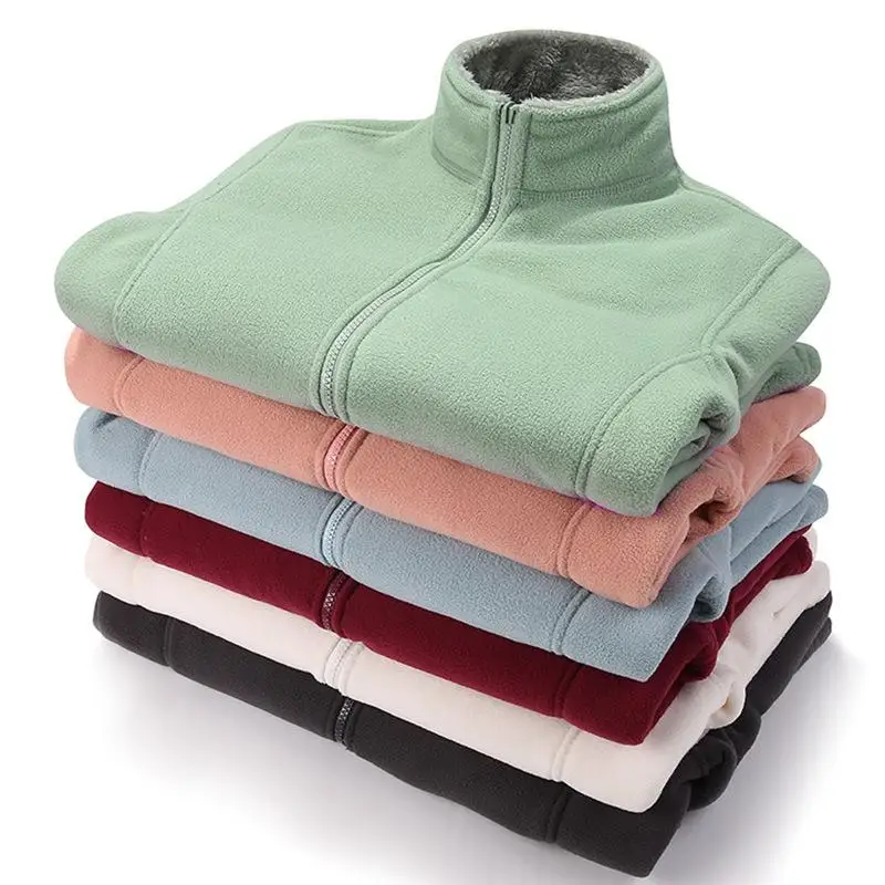 

Winter Sweater Coat Polar Fleece Jacket Thick Coral Fleece Solid Color Jacket