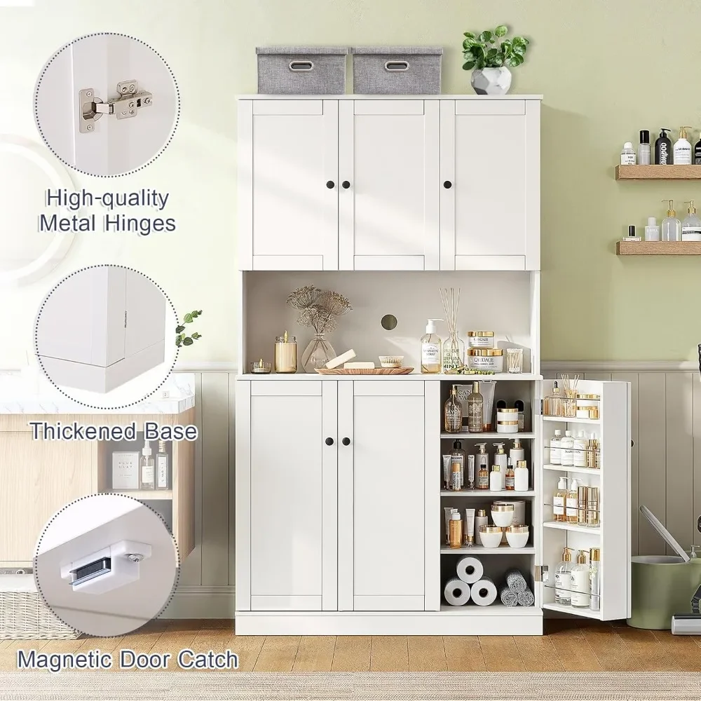 71" Tall Kitchen Pantry Storage Cabinet with Microwave Stand & Door Shelf, Freestanding Kitchen Hutch with 6 Doors