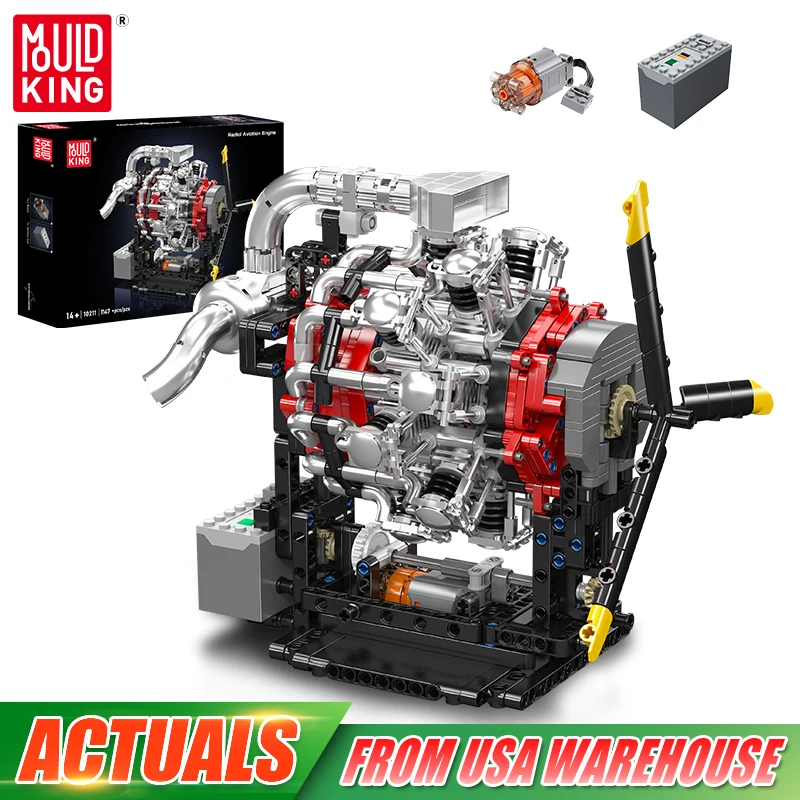 Mould King 10211 Technical Car Engine Toys The Motorized Radial Aviation Engine Building Block Brick Set Kids Christmas Gift