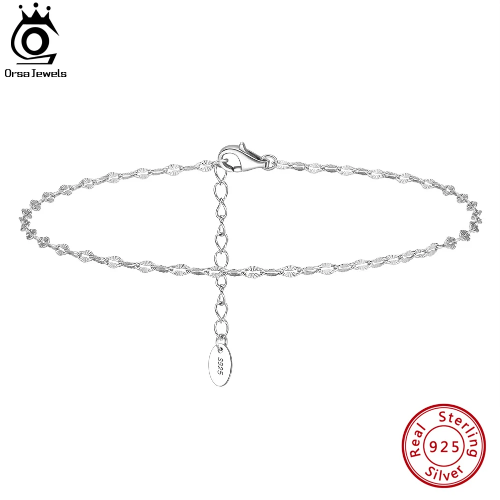 ORSA JEWELS Genuine 925 Sterling Silver 2mm Twisted Chain Anklets Sparkling Fish Lips Chain Foot Bracelet Straps Summer SA40