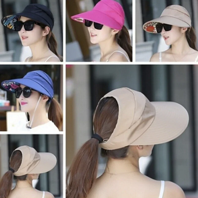 Summer Sun Protection Folding Sun Hat For Women Wide Brim Cap Ladies Beach Visor Hat Girl Holiday UV Protection