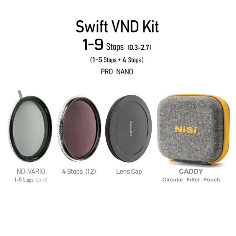 Description Picture 2 of item1-9stops Swift VND Kit True Color Variable nd vario 1-5stops+nd16+lens cap+caddy pouch for 67 72 77 82 95 camera lens filter