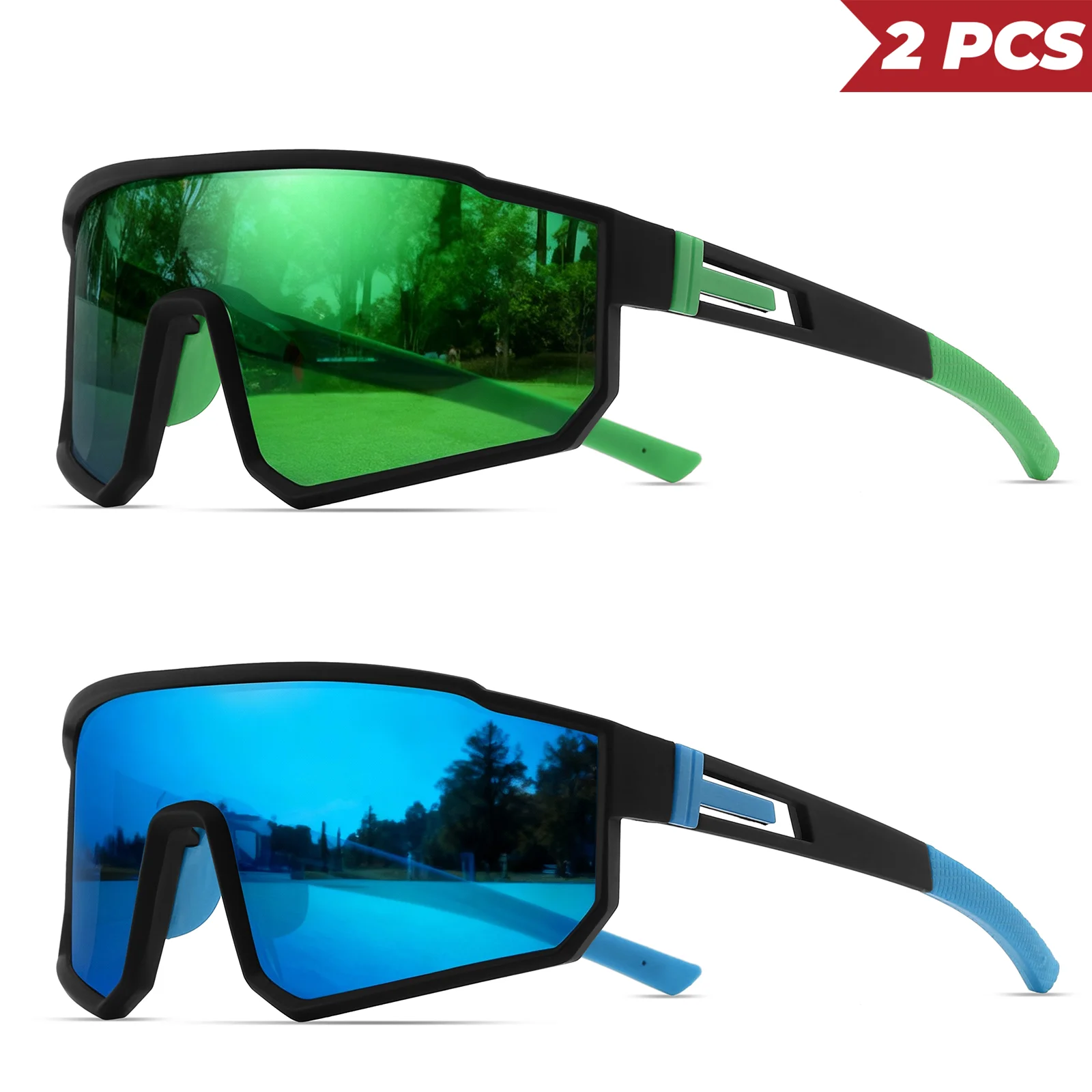 2 Stück übergroße Sport-Sonnenbrillen – einteiliges UV400-Glas, Unisex für Radfahren, Wandern und Outdoor – Detail 13