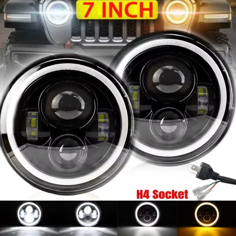 LED Headlight 7 inches Angel Eye for DRL H4 round Car led headlight for Motorcycle Off-Road Jeep JK Spotlights Work Light LED Headlight 7 inches Angel Eye for DRL H4 round Car led headlight for Motorcycle Off-Road Jeep JK Spotlights Work Light