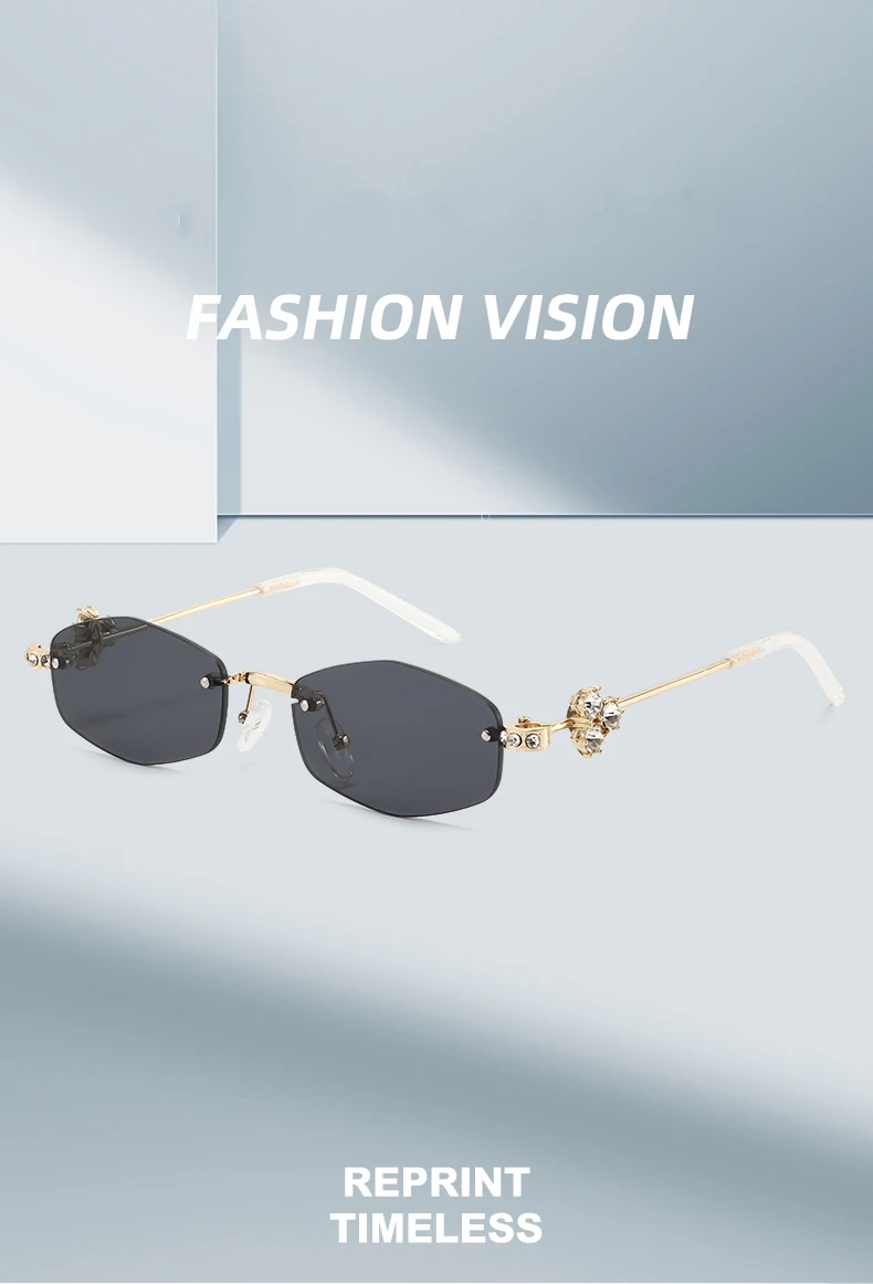 Wandern Luxus Randlose Polygon Diamant Anti Licht Gläser Frauen Retro Metall Hohe Qualität Vintage Raute Minimalistischen Gläser – Detail 1