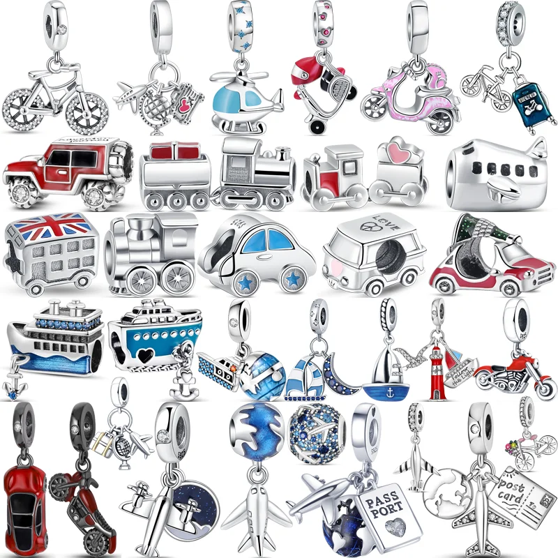 Fit Original Pandora Charms Bracelet Women Jewelry 925 Sterling Silver Car Bus Ship Train Motorcycle Airplane Bicycle Fine Beads new 925 sterling silver women classic charms bracelet snake bone chain fit original beads gold bracelet fine jewelry gift 2024