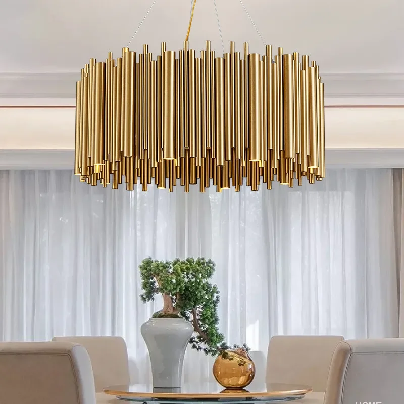 

Post Modern Design Stainless Steel Chandelier Gold colour Aluminum Alloy Tube Suspension Luminaire Fashion LED G9 Project Lamp