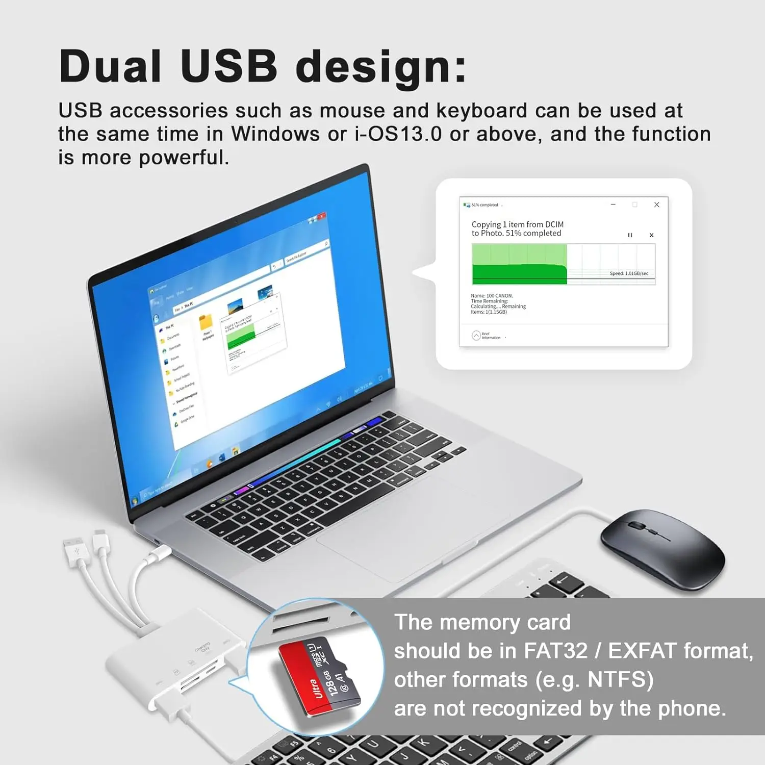Memory card reader 5-in-1 Memory Card Reader USB OTG Adapter SD Card Slots Reader for iPhone/iPad USB C A Supports SD/Micro SD/SDHC/SDXC/MMC