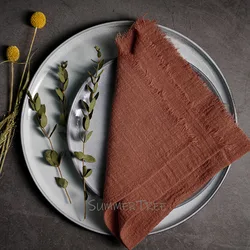 Rustic Cotton Gauze Napkins - Vintage-Style Tea Towels for Elegant Table Decoration (Terracotta)