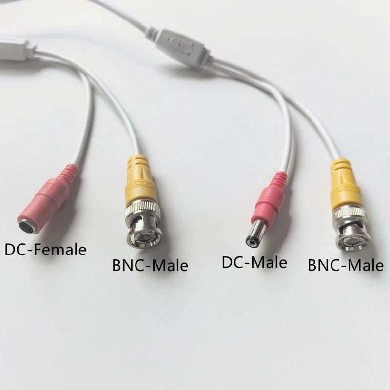 White 2-in-1 BNC + DC Power Video Extension Cable