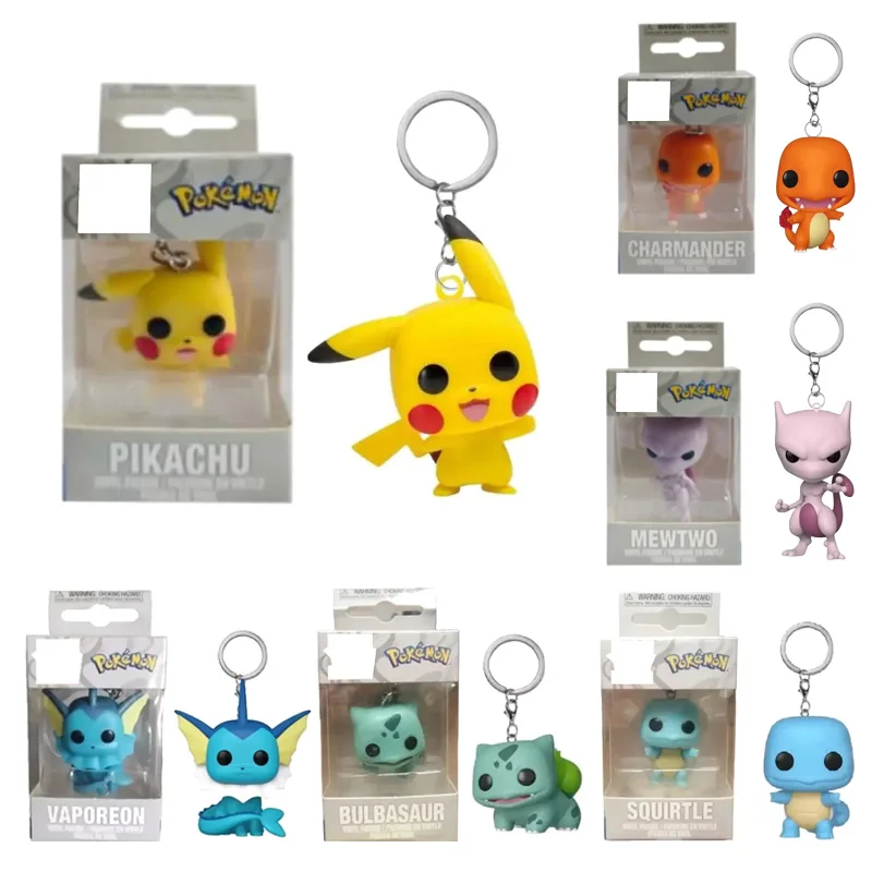 New Pokemon Pikachu Keychains Anime Charmander Squirtle Mewtwo Action Figure Toy Keyring Car Backpack Pendant Kids Birthday Gift