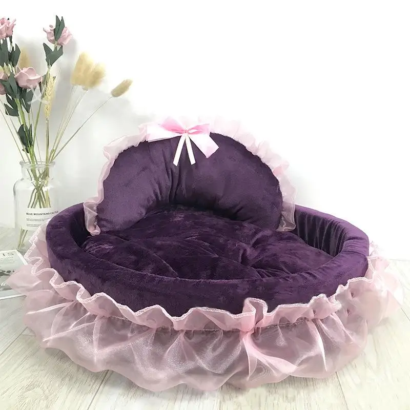 

Warm Four Seasons Autumn and Winter Creative Kennel Pet Bowknot Lace Princess Bed Oval Princess Nest Pet Dog Bed