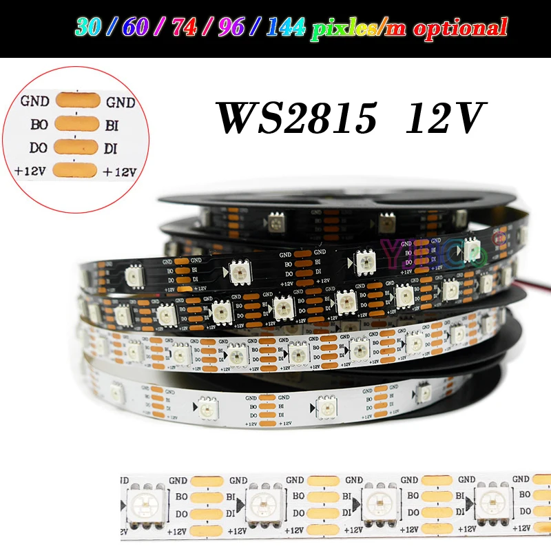 1~5m 12V WS2815 addressable 5050 RGB LED Strip pixel full Color Light Tape 30/60/74/96/144 leds/m WS2811 IC Magic bar IP30/65/67