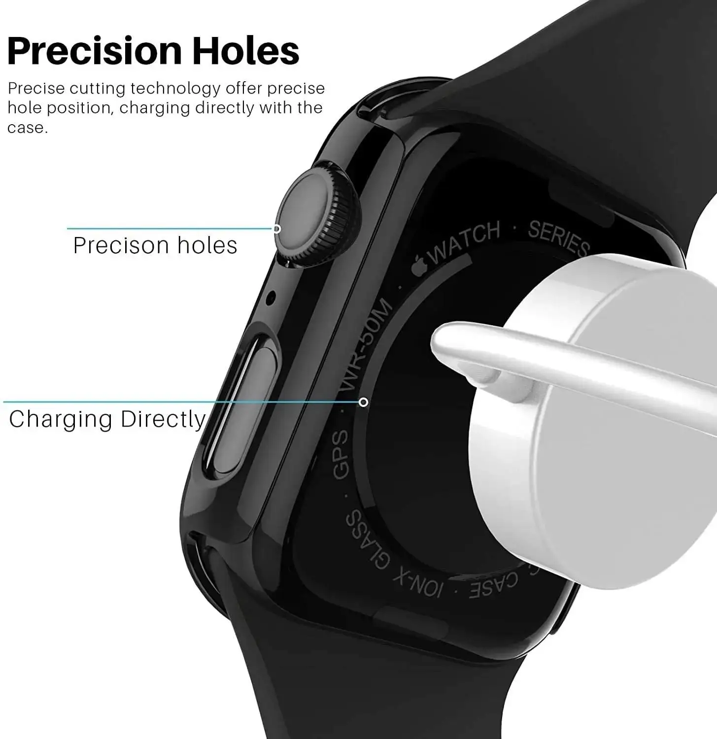 Gehärtete Glasabdeckung für Apple Watch Case Serie 9 8 7 SE3/2/1 6 5 4 3 2 1 41 mm 45 mm 44 mm 40 mm 42 mm 38 mm PC-Stoßstangenschutz – Detail 5