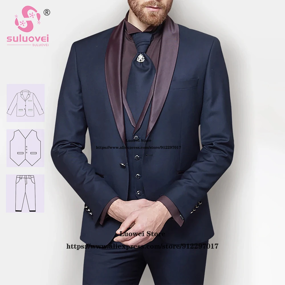 

Fashion Shawl Lapel Slim Fit Suits For Men Custom Made 3 Piece Pants Set Formal Groom Wedding Tuxedos Costume Homme Pour Mariage