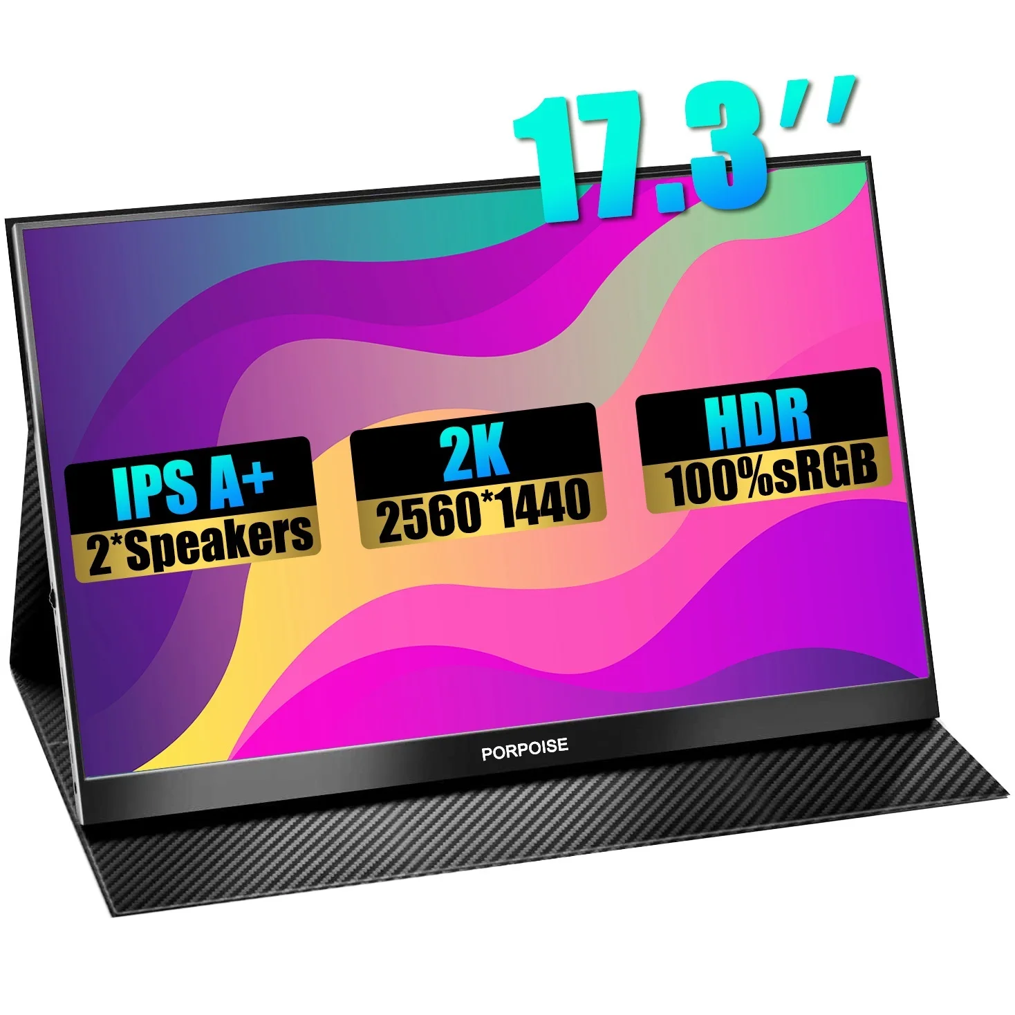 PC 맥 휴대폰용 초박형 게이밍 디스플레이, UHD 2K 휴대용 모니터, HDMI C타입, 2560*1440 IPS, HDR 100%, SRGB 화면, 17.3 인치