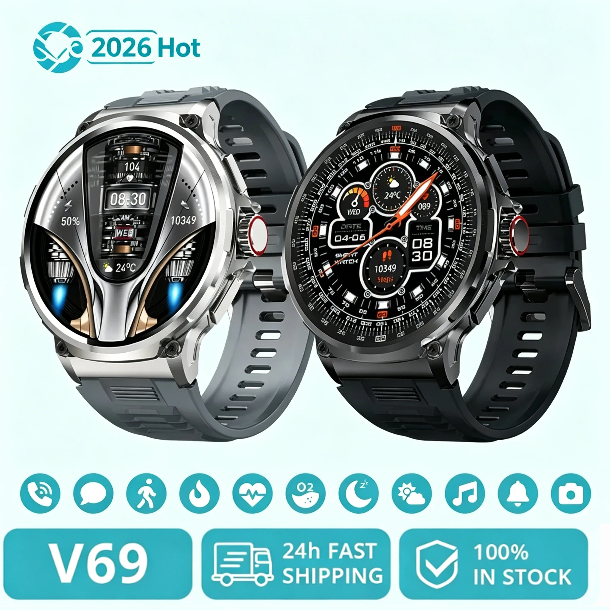 2026 new V69 1.85Inch HD Bluetooth Call Smart Watch Men Sport Fitness Tracker Heart Monitor 710mAh Smartwatch For XIAOMI Android 1