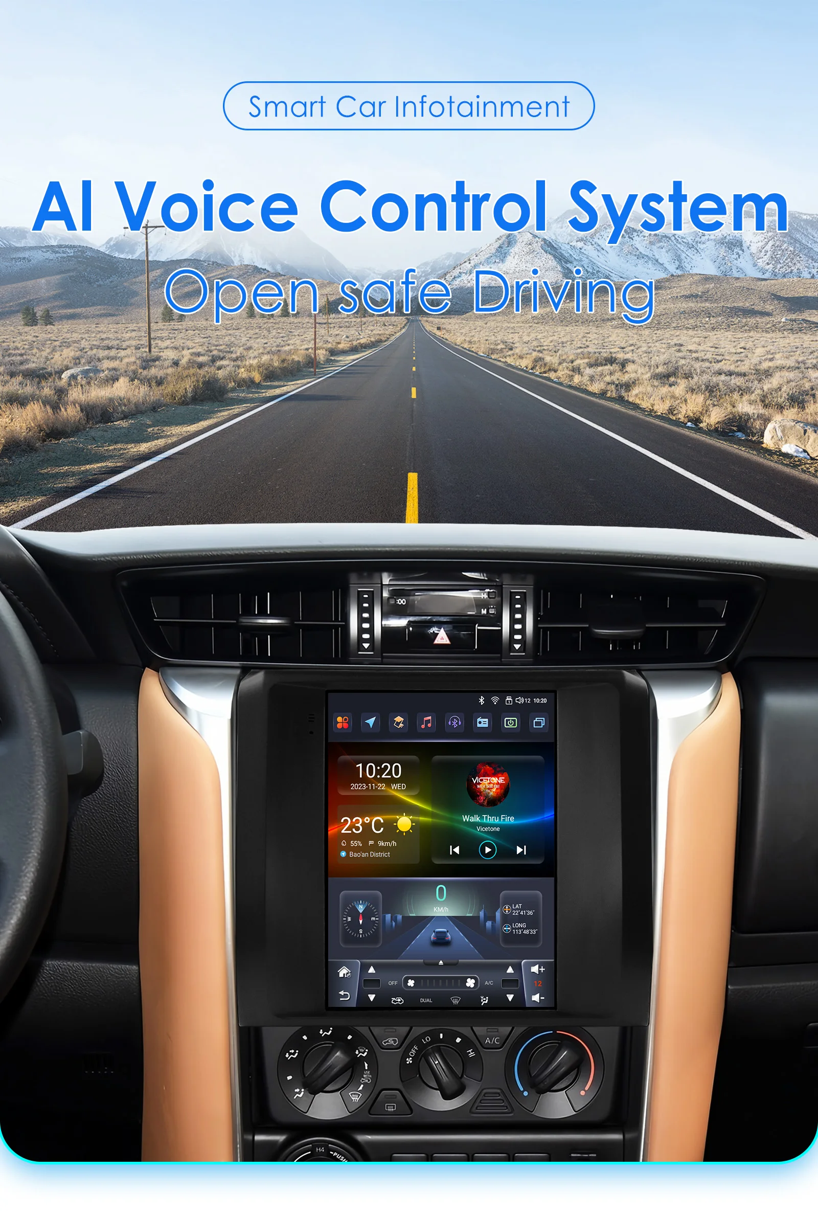 Hizpo 9,7 "Carplay Autoradio Für Toyota Fortuner Hilux Revo 2015-2022 mit Tesla Stil Multimedia Vertikale Bildschirm GPS 4G BT 7862 – Detail 2