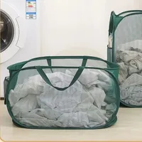 Durable Collapsible Laundry Basket, Mesh Pop Up Laundry Hamper With Side Pocket, Foldable Clothes Storage Hamper With Reinforced 5