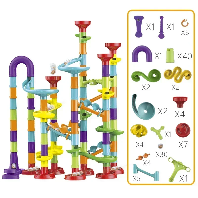 45-142PCS Marble Run Race Track Building Blocks Kids 3D Maze Ball Roll Toy DIY Marble Run Race Coaster Set Christmas Gift