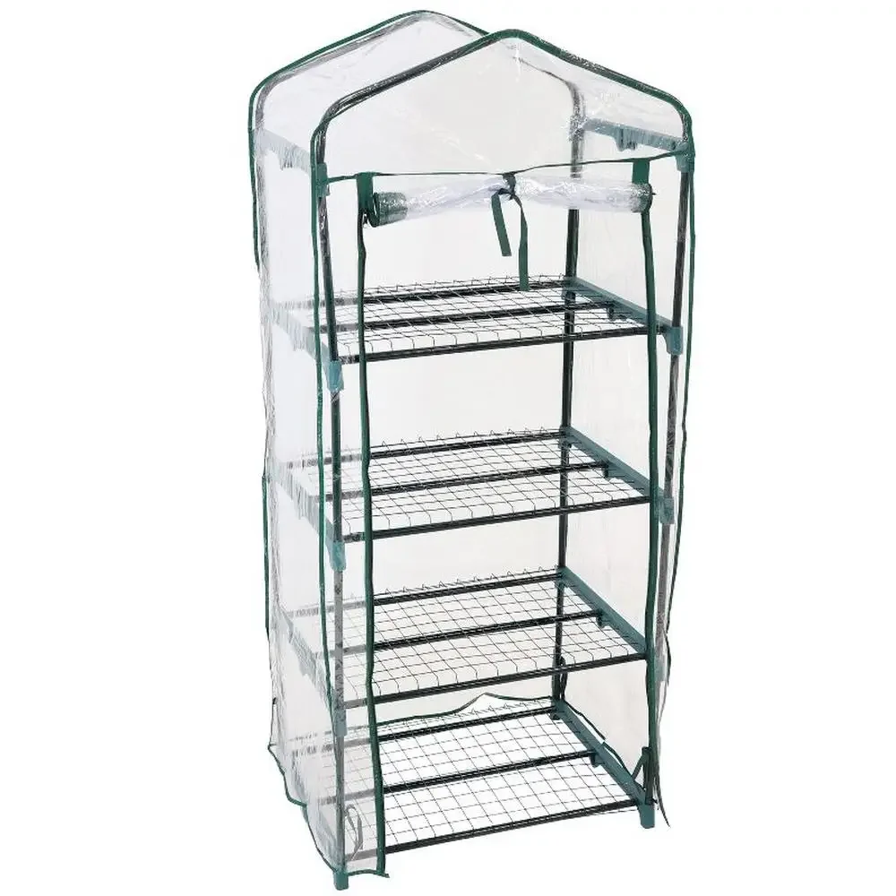 

Outdoor Portable 4Tier Greenhouse Growing Rack with RollUp Door Transparent PVC Cover Steel Wire Shelves Plant Storage