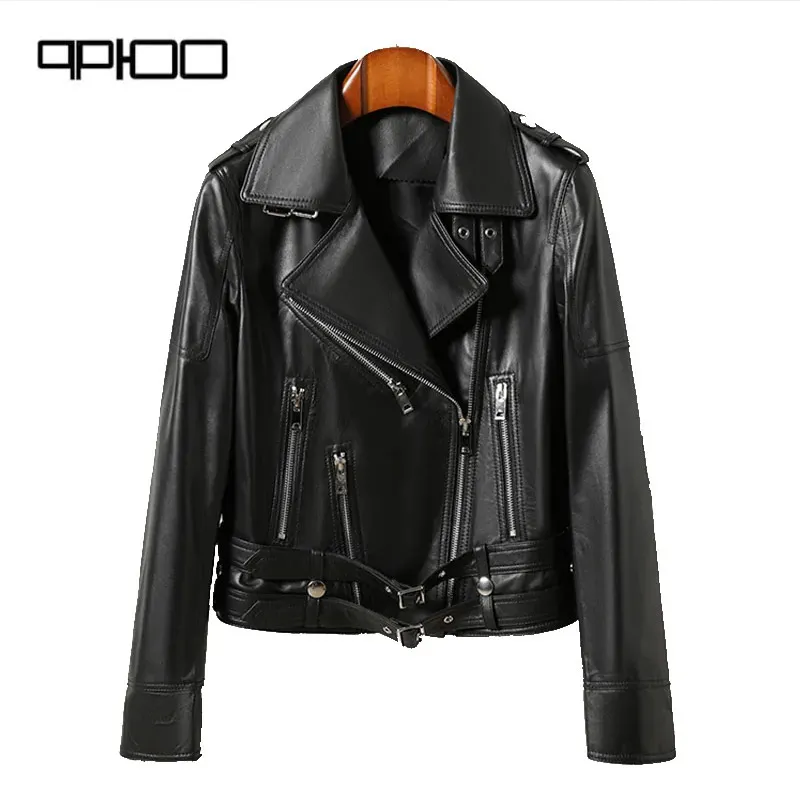 Leather women's leather 2023 new sheep short high-end jacket Motorcycle leather jacket autumn winter fashion