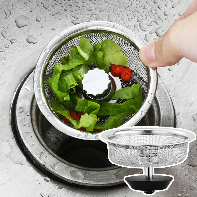 

Stainless Steel Sink Strainer with Water Plug Function Waste Disposer Outfall Strainer Hair Sewer Outfall Kitchen Gadgets
