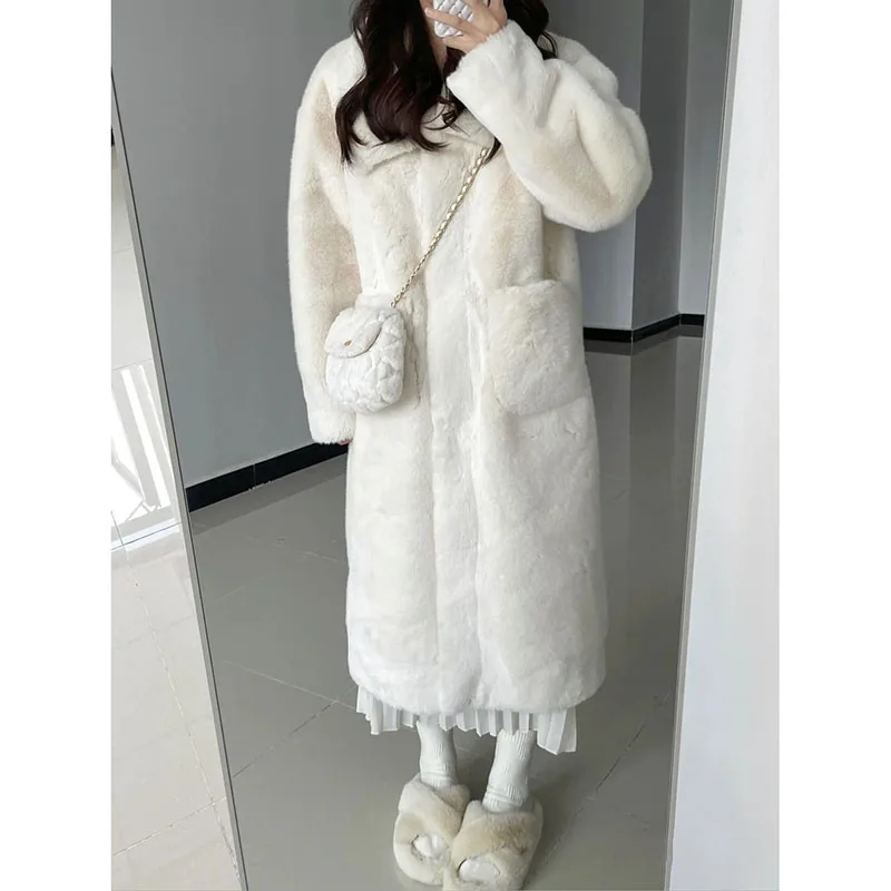 2023 Fashion Casual New Medium Long Imitation Mink Fur Coat Female Winter Environmental Protection Fur Coat Lamb Fur Coat