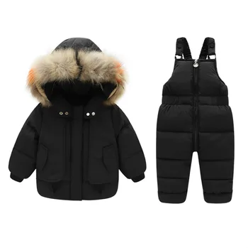 2pcs Set Baby Boy Winter Down Jacket And Jumpsuit For Children Thicken Warm Fur Collar Jacket For Girls Infant Snowsuit 2-6Year 1